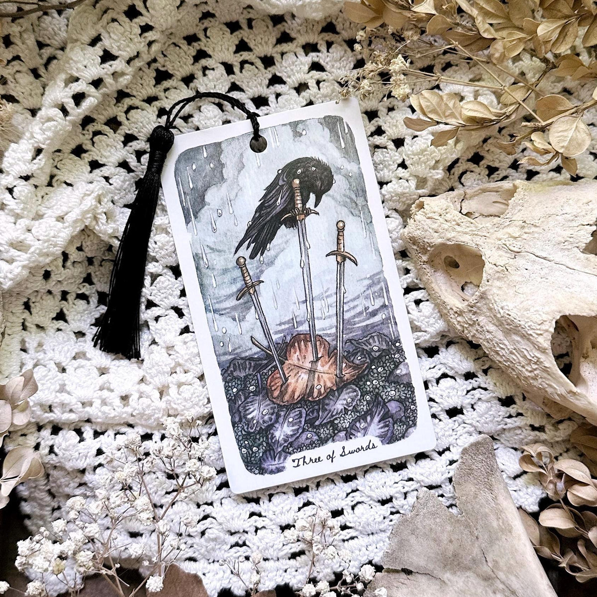 Handmade Crow Tarot Bookmark– Three of Swords