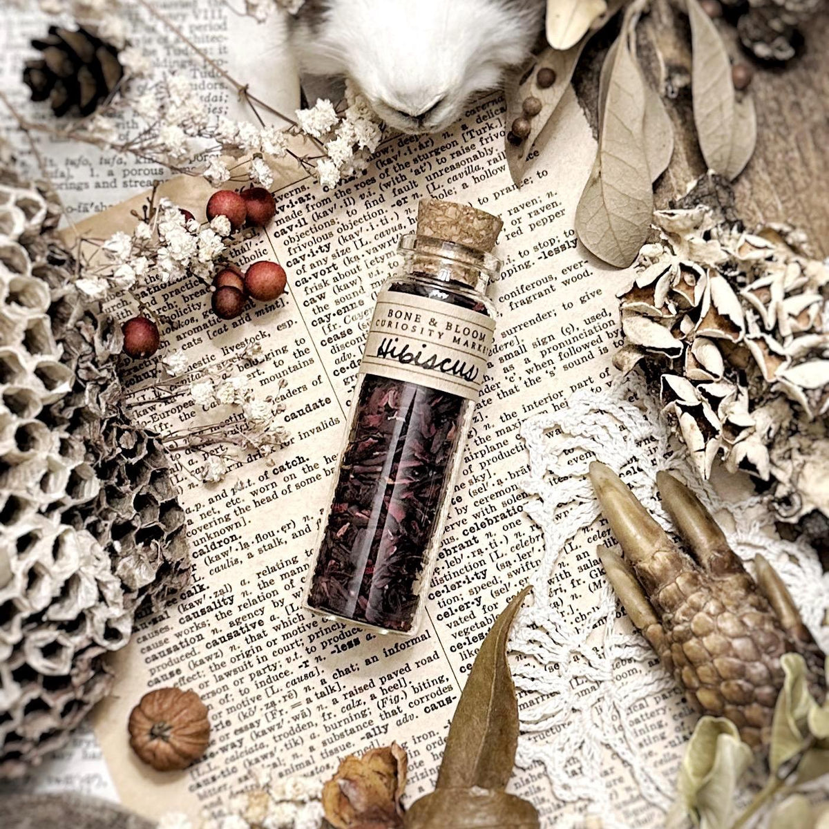 Dried Hibiscus Petals in Glass Vial