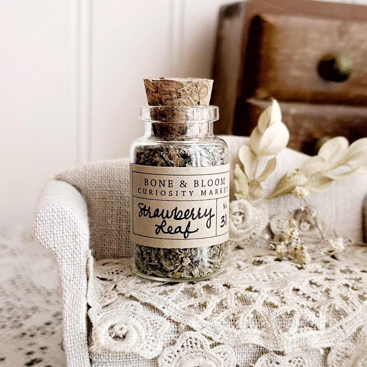 Dried Strawberry Leaf in Glass Vial – No. 31