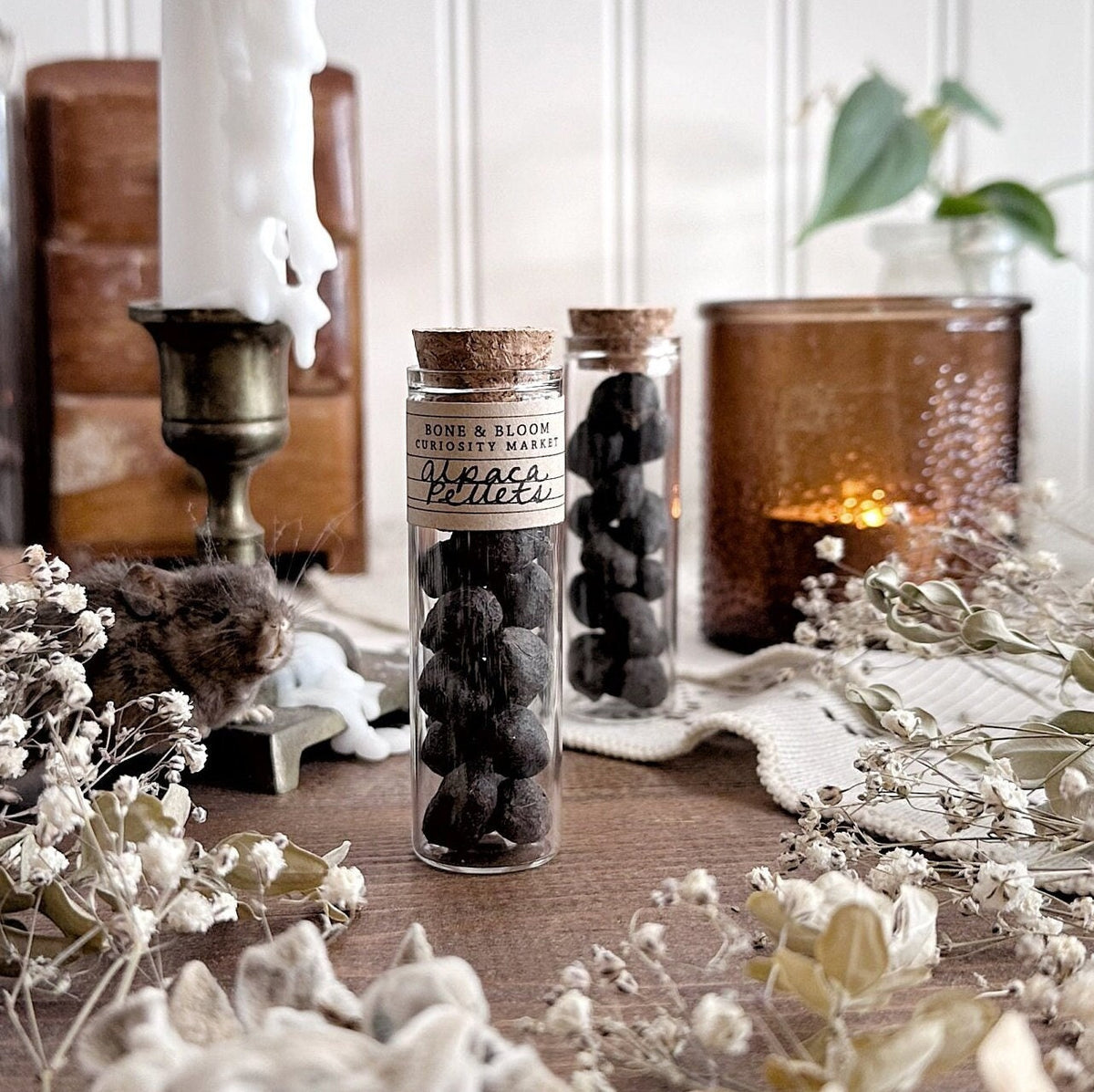 Real Dried Alpaca Pellets in Glass Vial