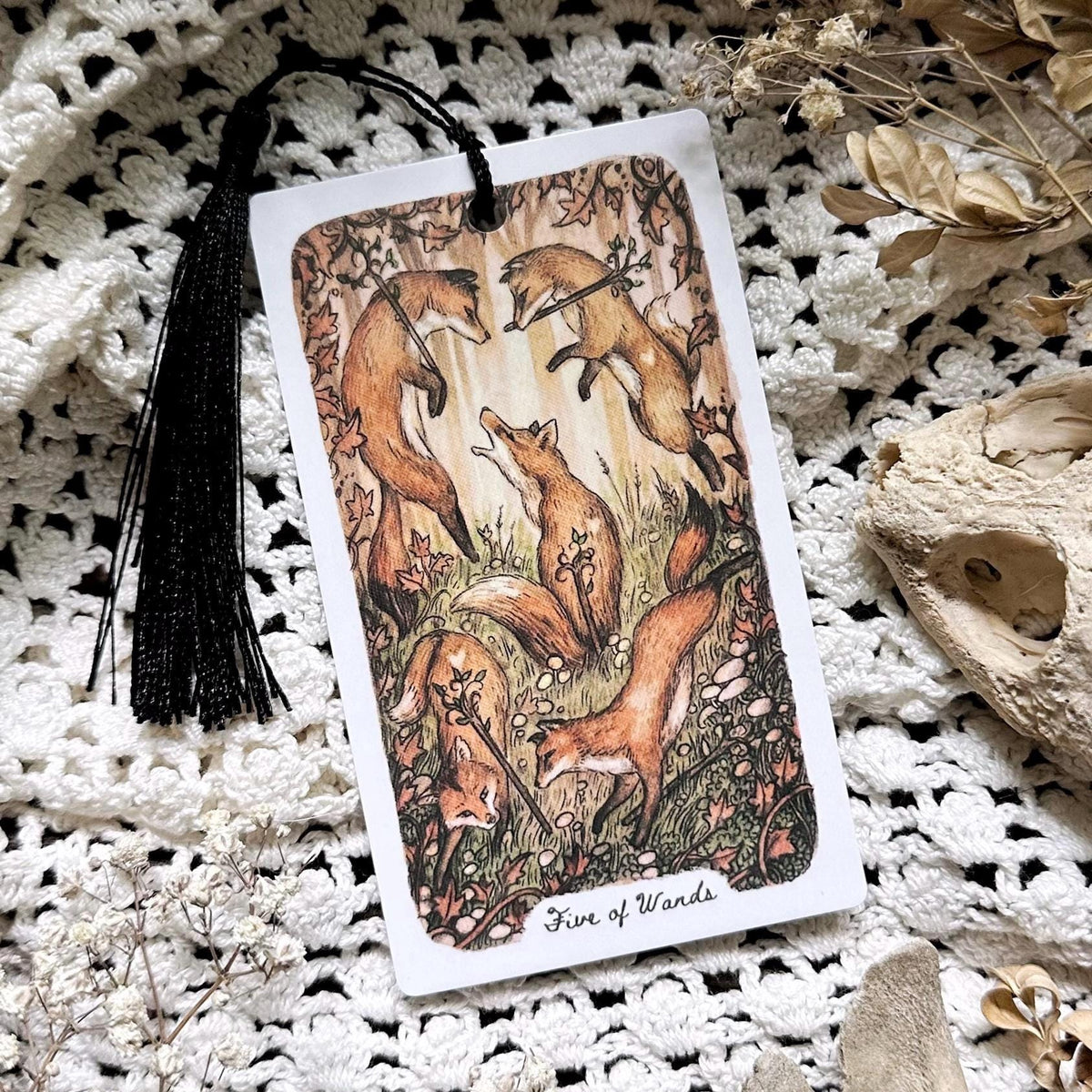 Woodland Fox Tarot Bookmark– Five of Wands