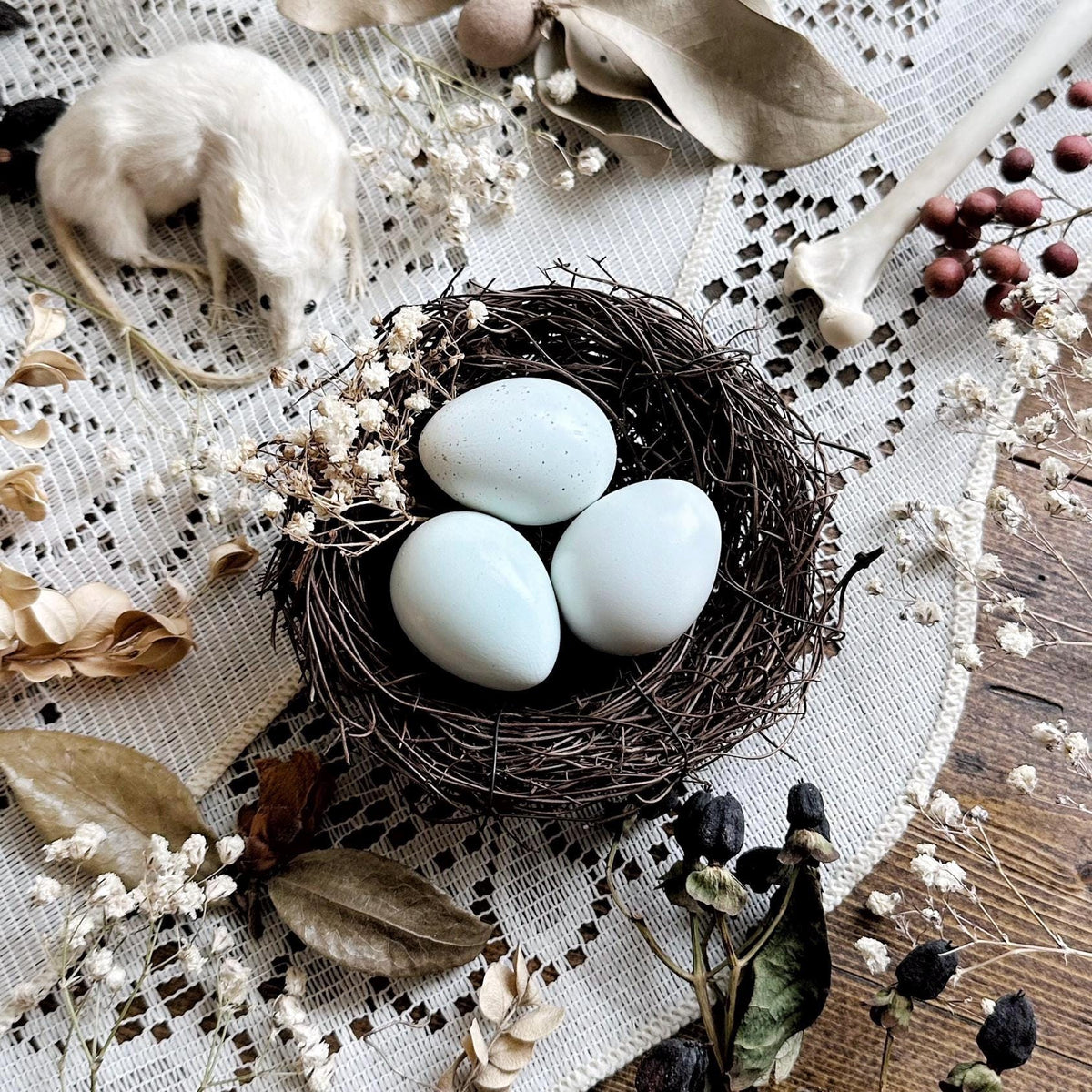 Petite Faux Bird's Nest With 3 Real Blue Quail Eggs – No. 03
