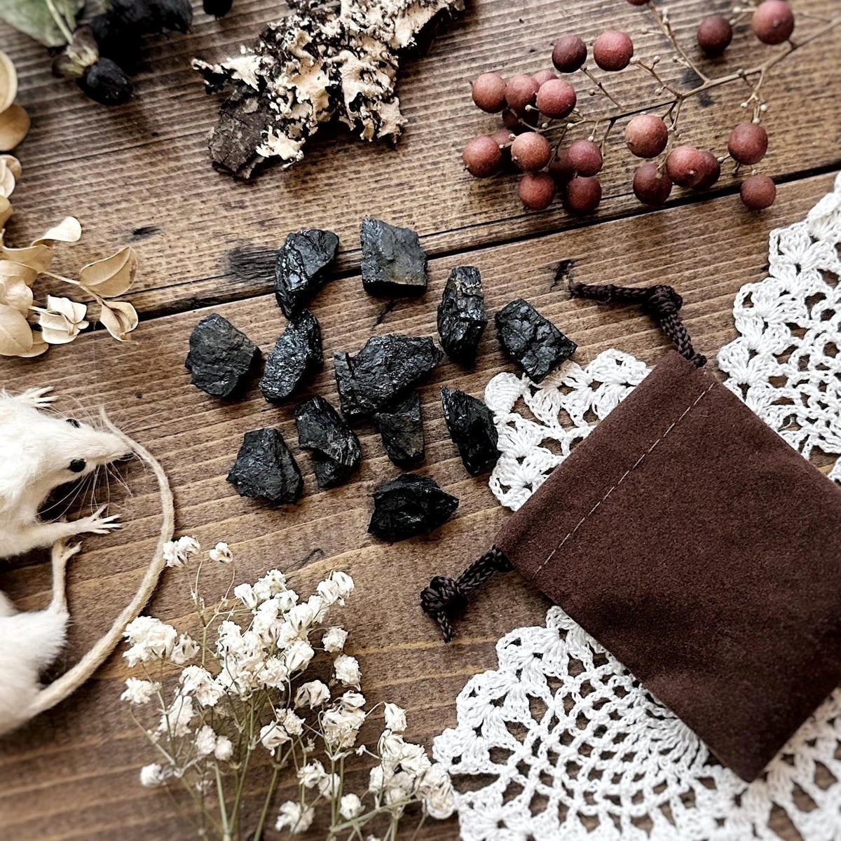Petite Lumps of Coal in Velvet Pouch – No. 02