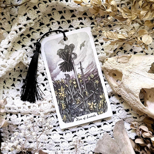 Handmade Crow Tarot Bookmark– Five of Swords