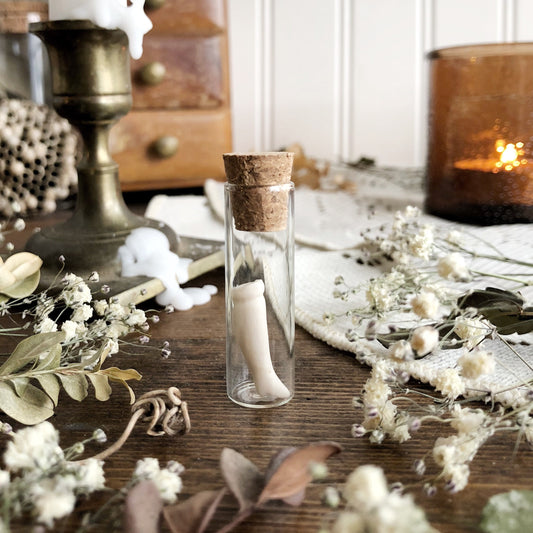 Tiny Vintage Porcelain Doll Leg in Glass Vial – No. 86