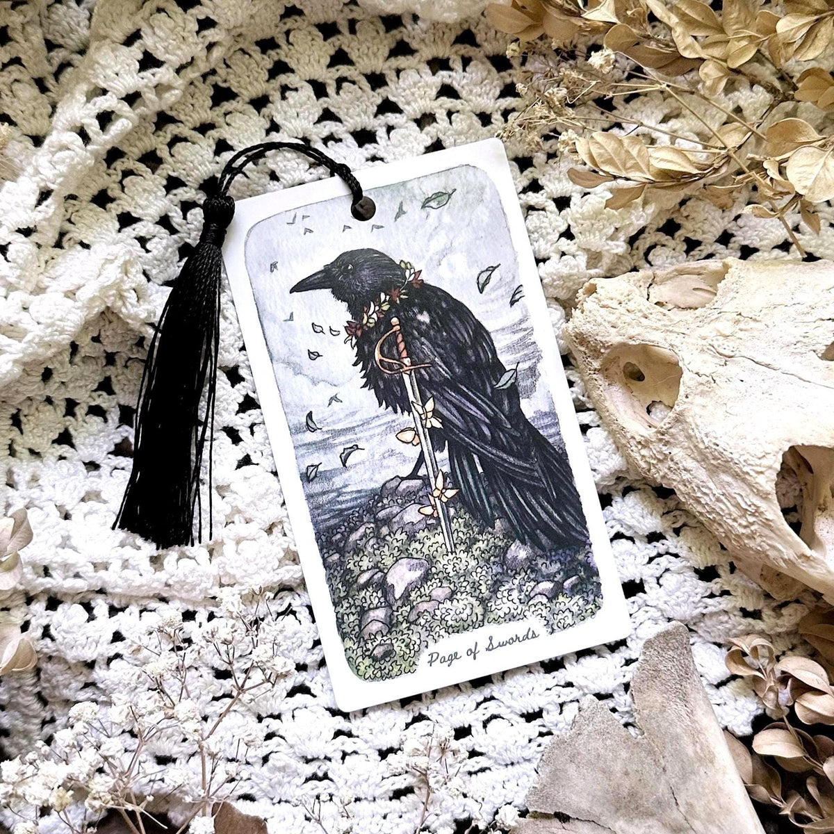 Handmade Crow Tarot Bookmark– Page of Swords