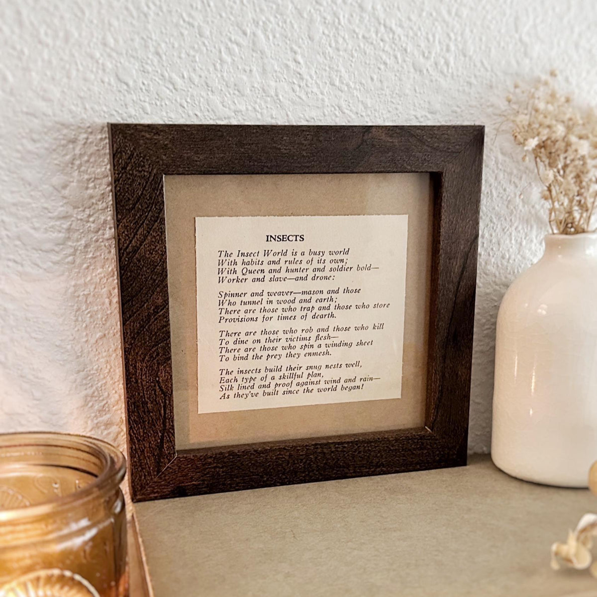 1937 Insect Poem – 4x4 Framed Vintage 1930's Insect Book Print