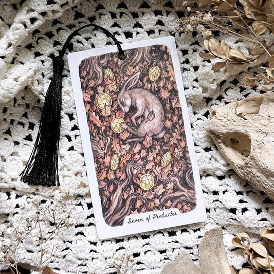 Sleeping Woodland Rabbit Tarot Bookmark– Seven of Pentacles