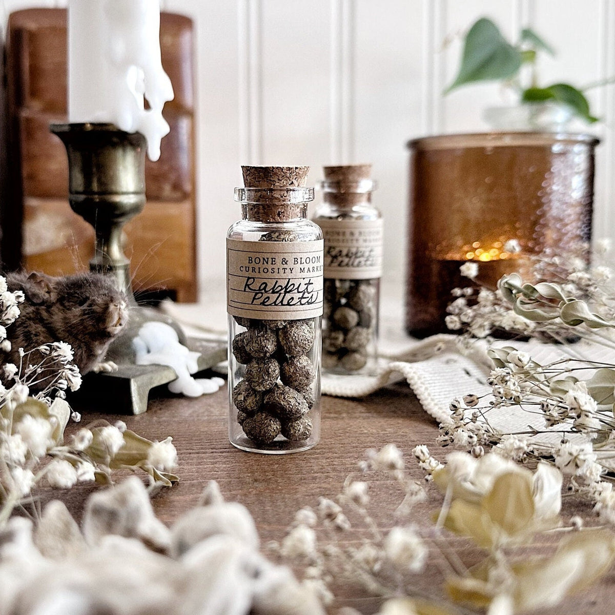 Real Dried Rabbit Pellets in Glass Vial