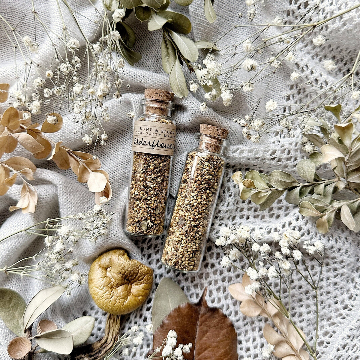 Dried Elderflower Buds in Glass Vial