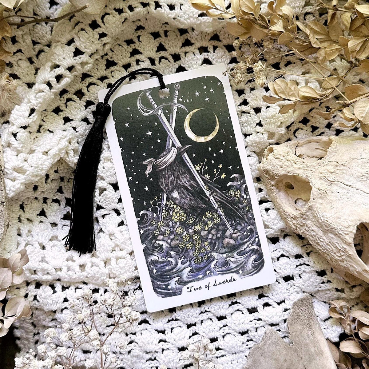 Handmade Crow Tarot Bookmark– Two of Swords