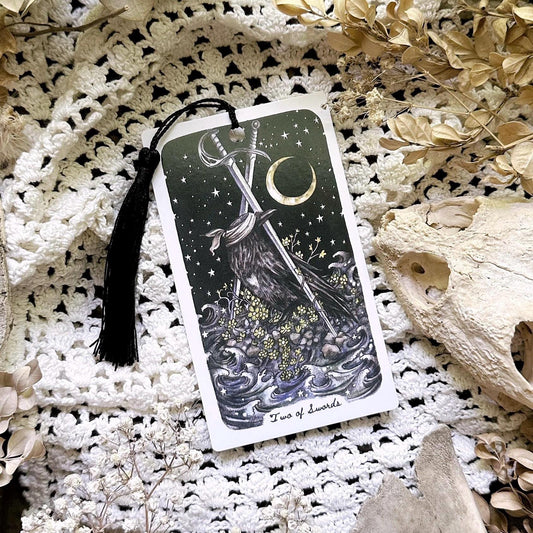 Handmade Crow Tarot Bookmark– Two of Swords
