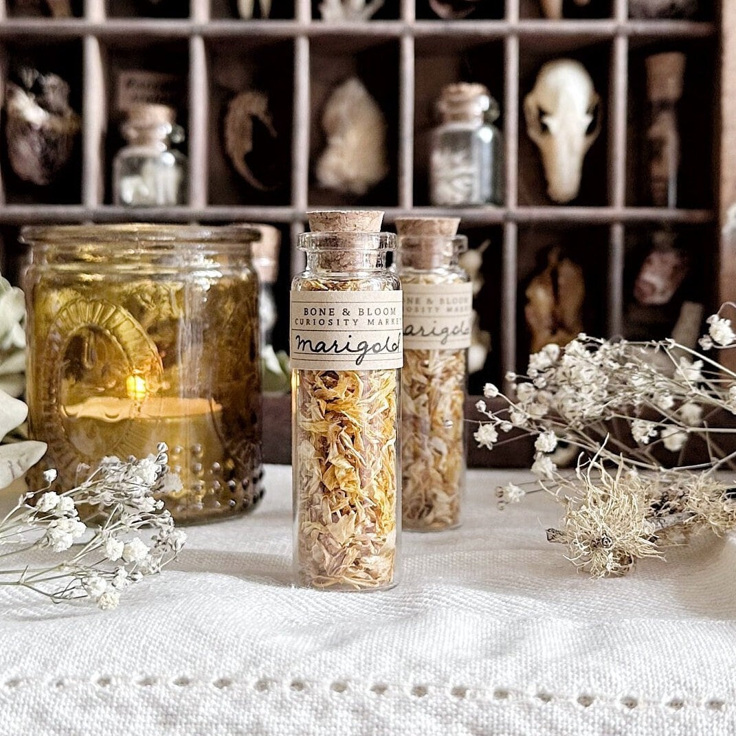 Dried Marigold Petals in Glass Vial