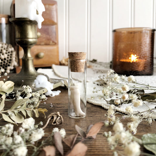 Tiny Vintage Porcelain Doll Leg in Glass Vial – No. 87