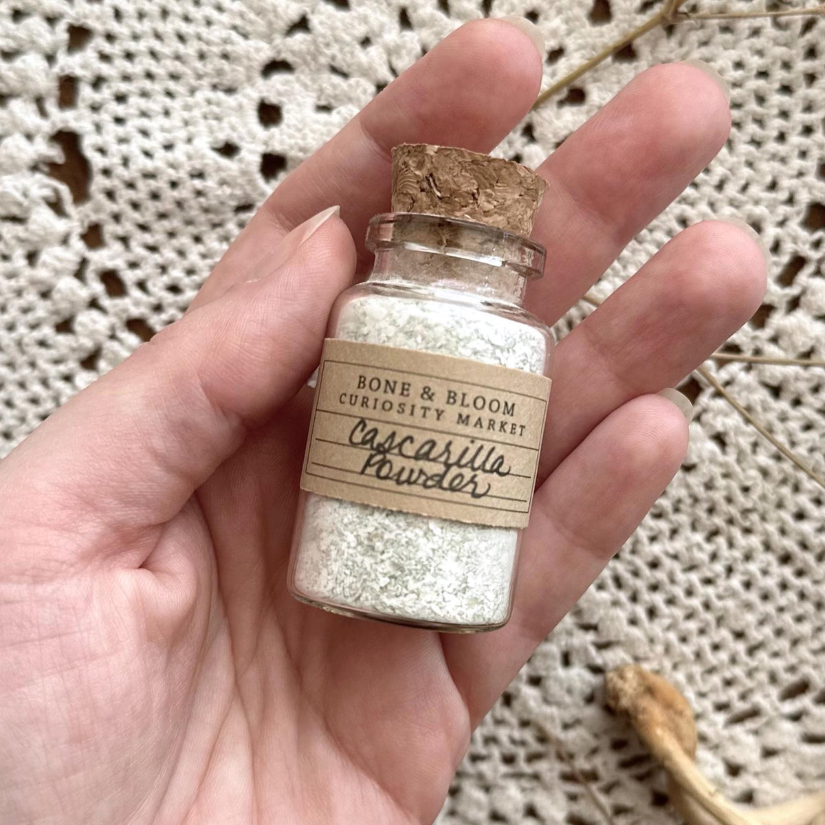 Green Cascarilla Flakes in Glass Vial