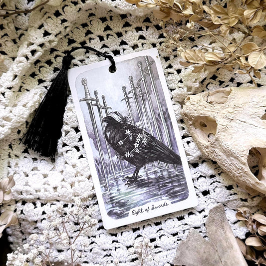 Handmade Crow Tarot Bookmark– Eight of Swords
