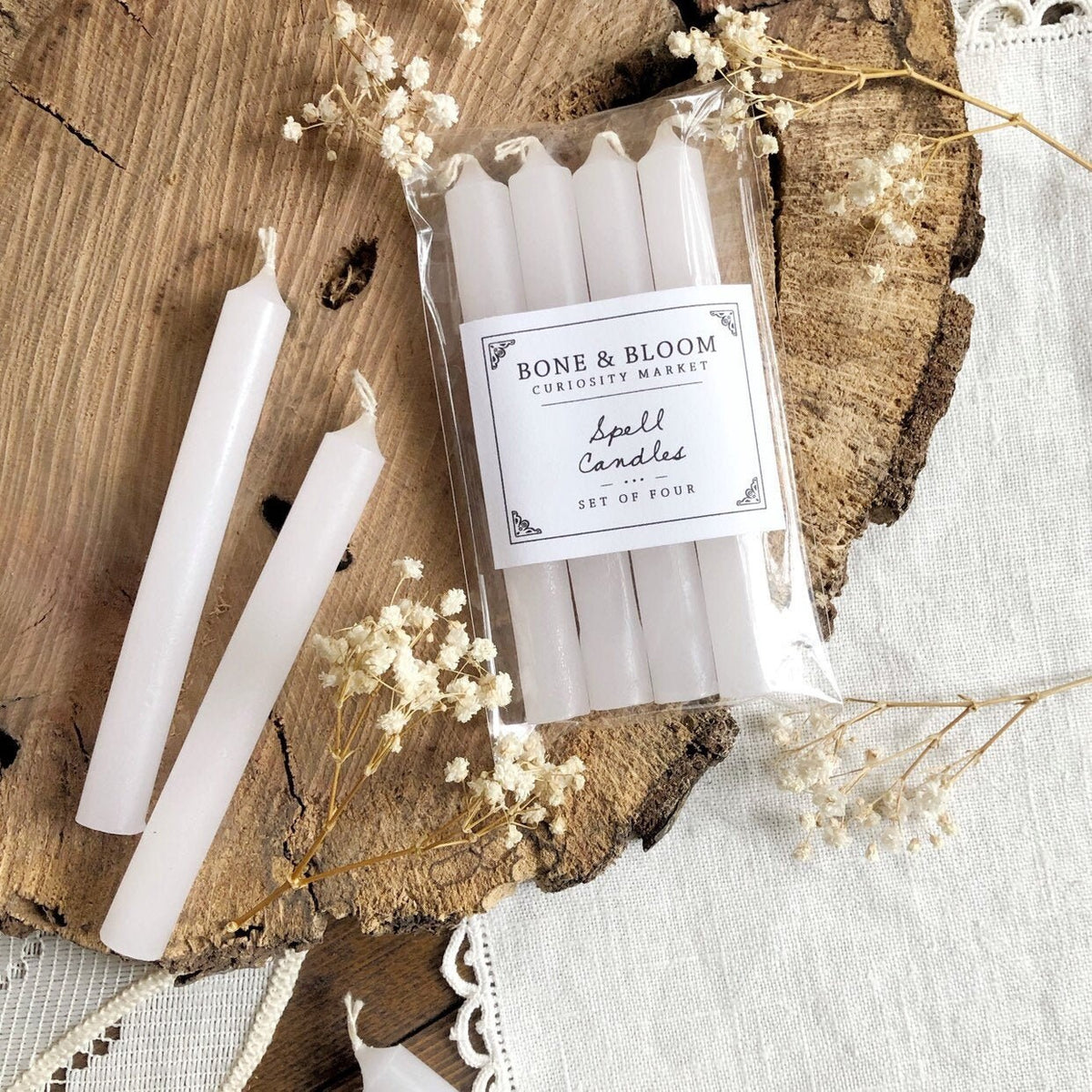 4 White Spell Candles, 4 Inch Chime Candles, 4" Taper Candles, Smoke Cleansing, Altar Tools, Ritual Candles, Witchcraft, Unique Gift Idea
