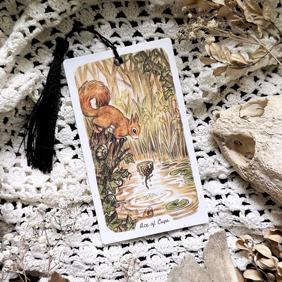 Handmade Squirrel Tarot Bookmark– Ace of Cups