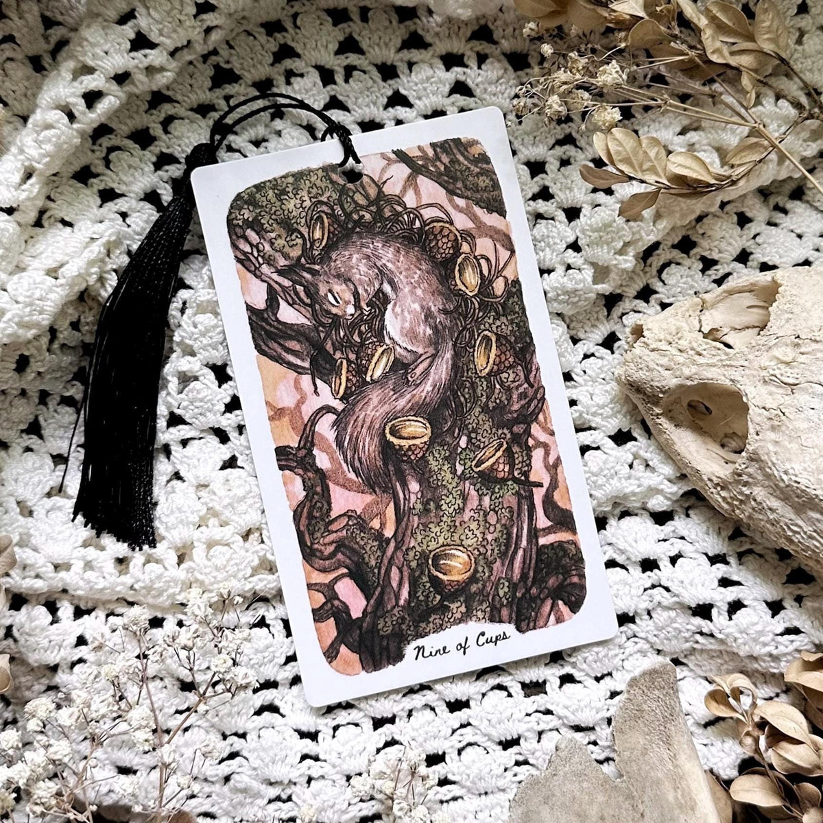Sleeping Woodland Squirrel Tarot Bookmark– Nine of Cups