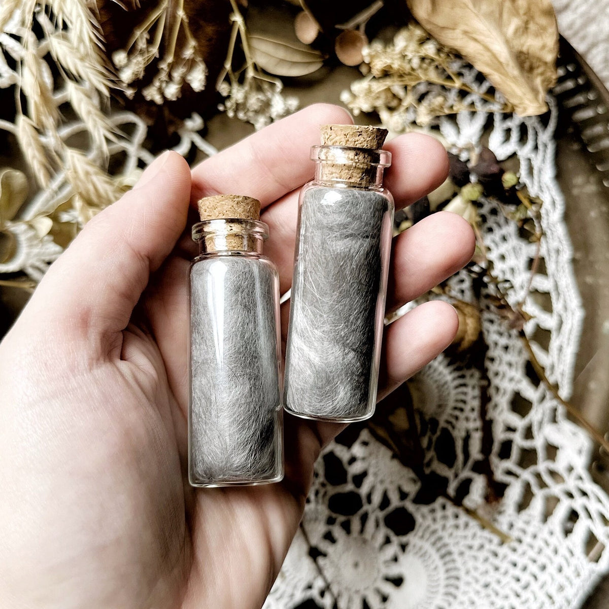 Real Mini Lop Rabbit Fur in Glass Vial