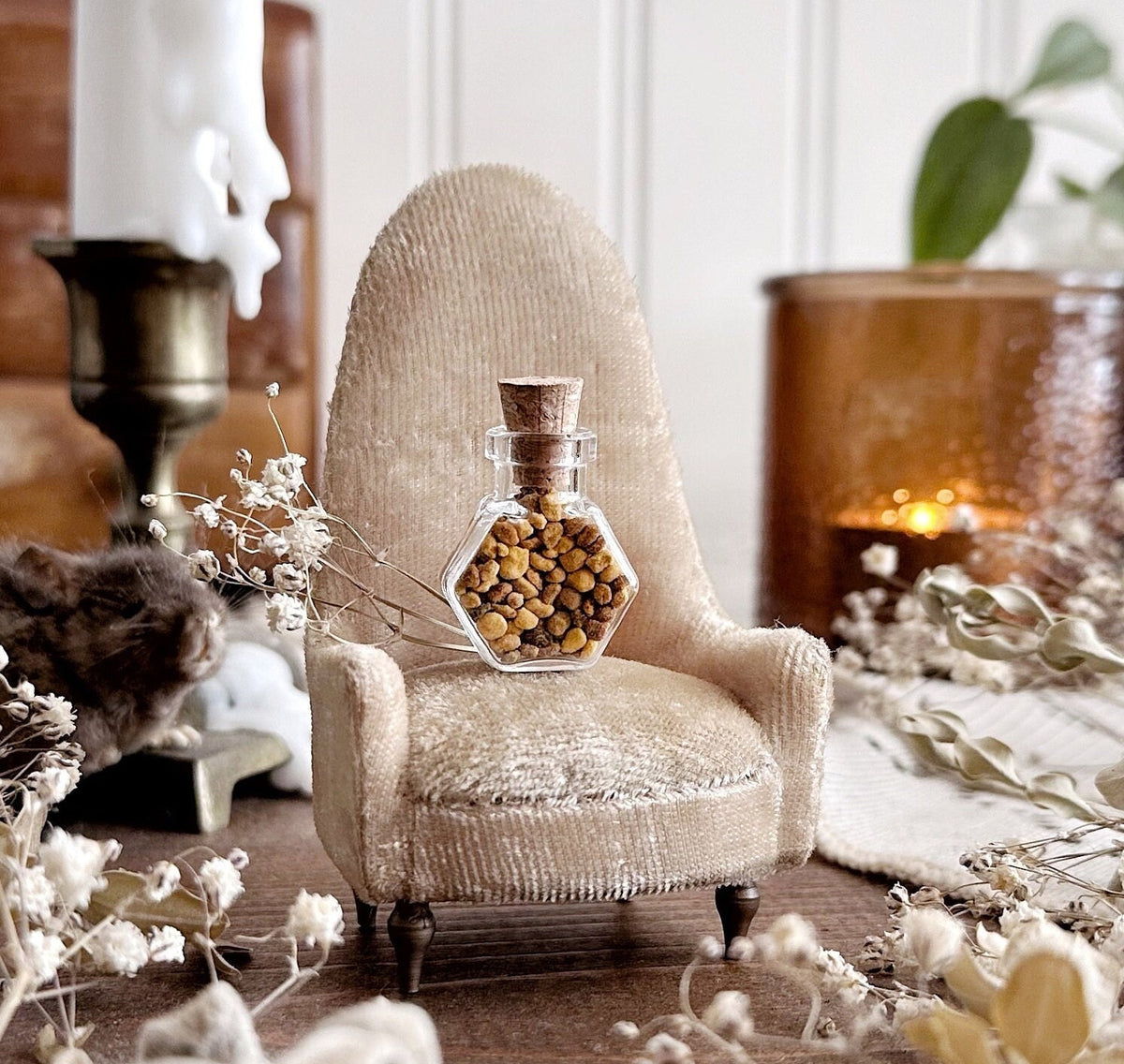 Bee Pollen Granules  in Tiny Glass Hexagon Vial