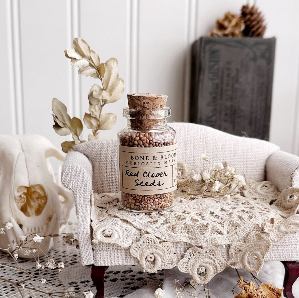 Dried Red Clover Seeds in Glass Vial – No. 101