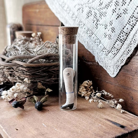Tiny Vintage Porcelain Doll Leg in Glass Vial – No. 71