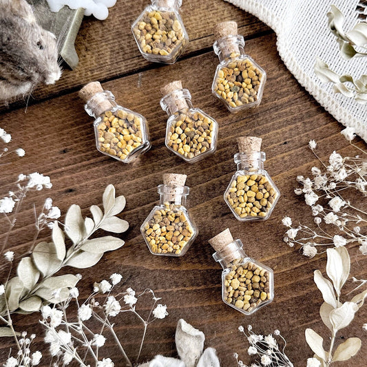 Bee Pollen Granules  in Tiny Glass Hexagon Vial