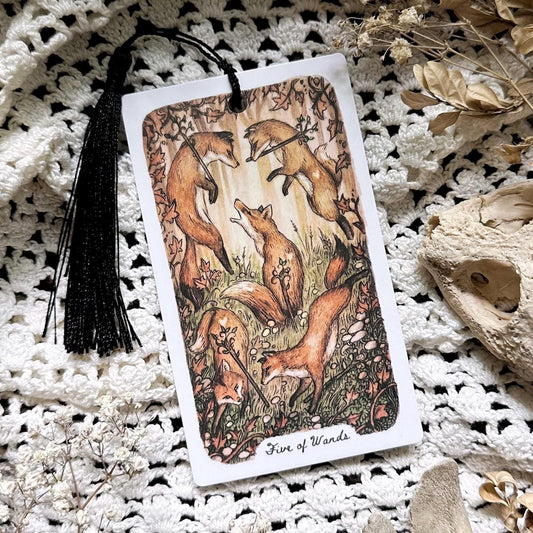 Woodland Fox Tarot Bookmark– Five of Wands