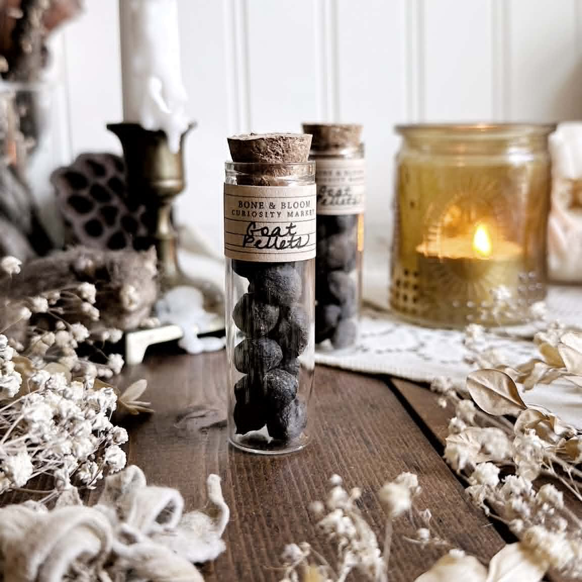 Real Dried Goat Pellets in Glass Vial