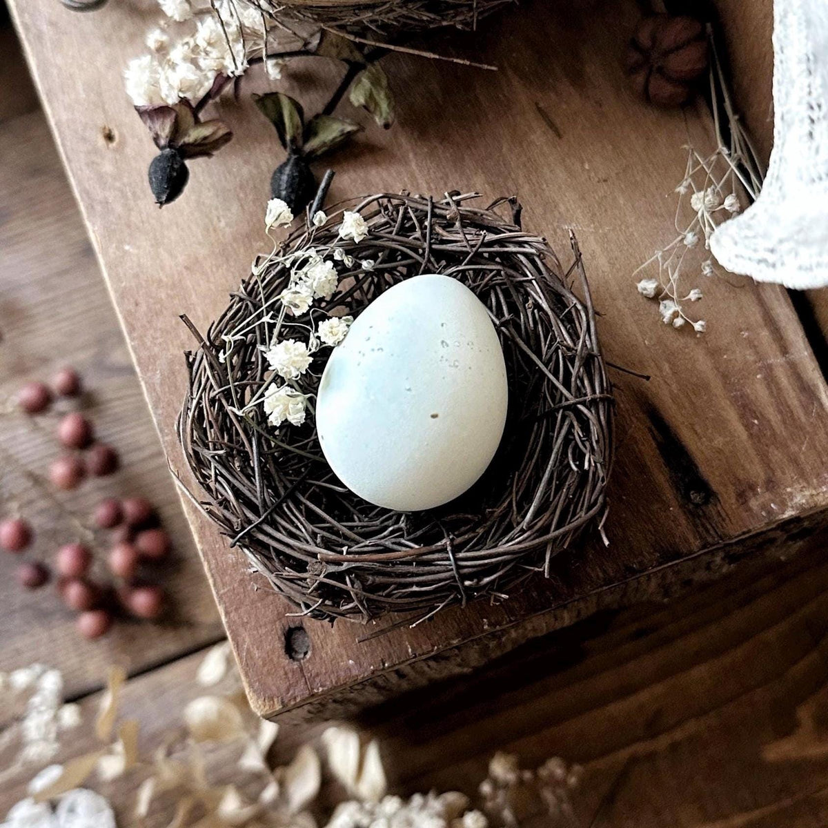 One Petite Faux Bird's Nest With Real Blue Quail Egg – No. 01