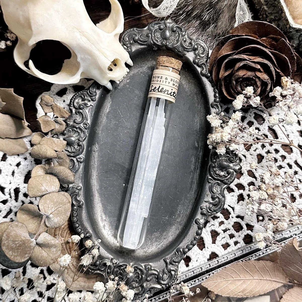 Real Selenite Shards in Glass Vial